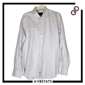 David Donahue Men's‎ Trim Fit Grid Check Long Sleeve Dress Shirt White 17 36/37